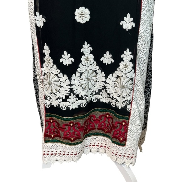 Asopalav Indian Salwar Kameez Black Red White XL Embroidered Lace Sheer Sleeves - Picture 4 of 15